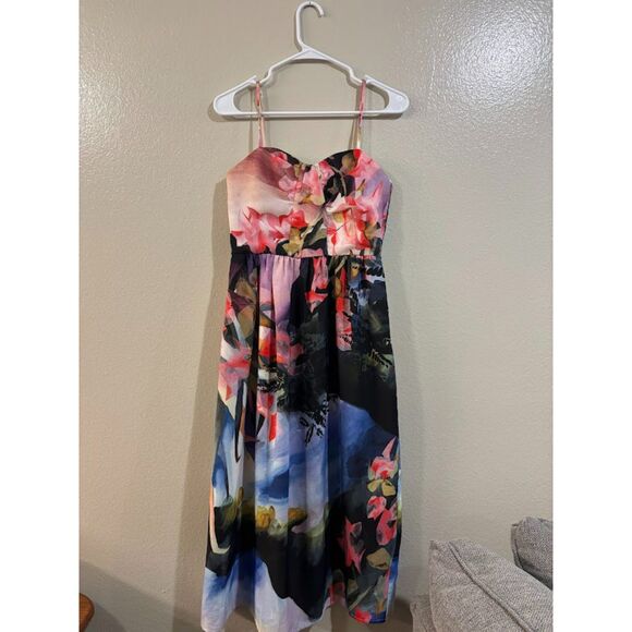 Anthropologie Corey Lynn Calter Dress Women's size 2 pink watercolor floral midi - Picture 2 of 6